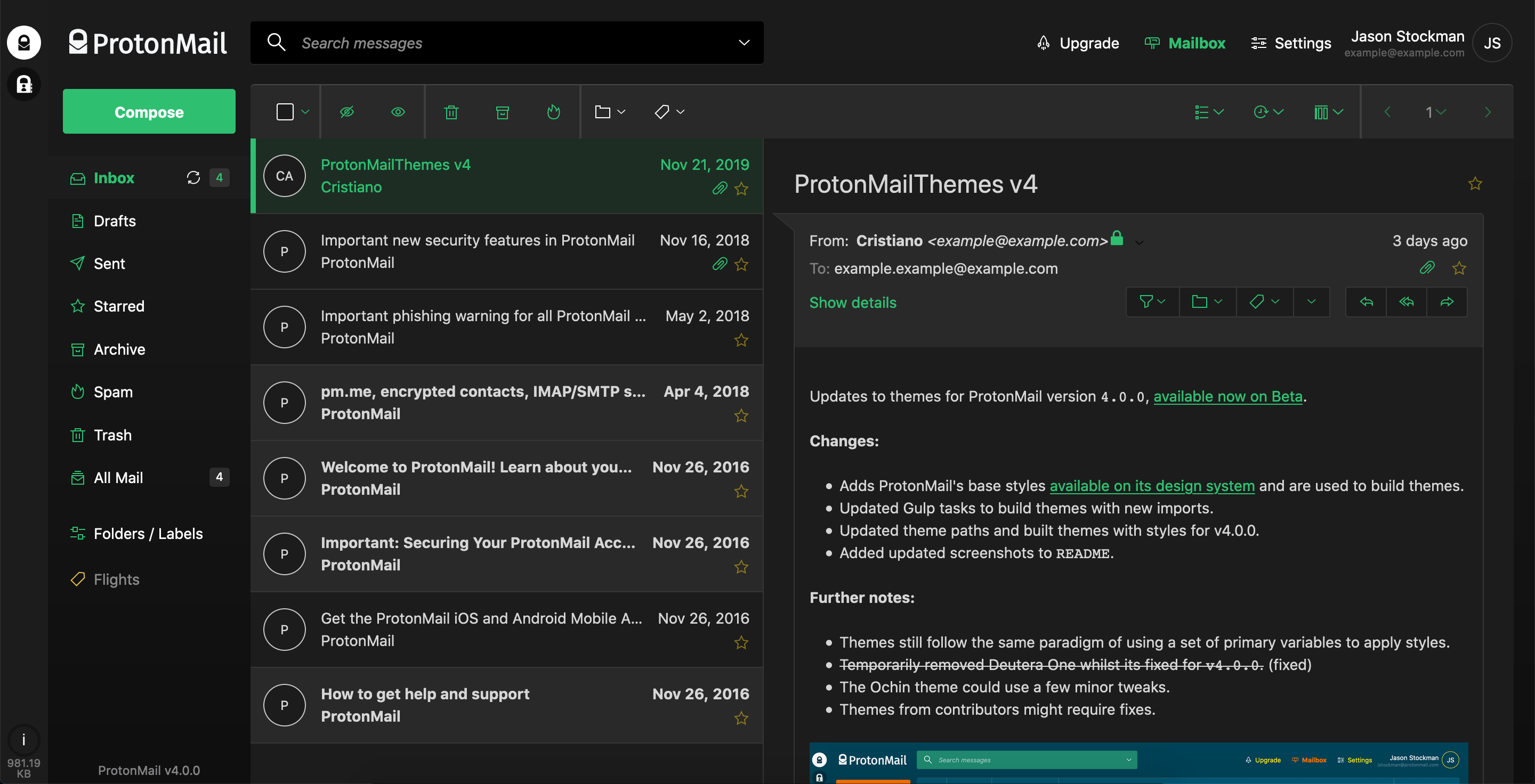 The Green Lume theme for Protonmail.