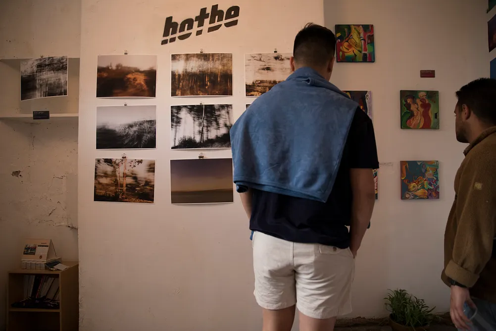 Inside the exhibition basement where art was displayed on the walls