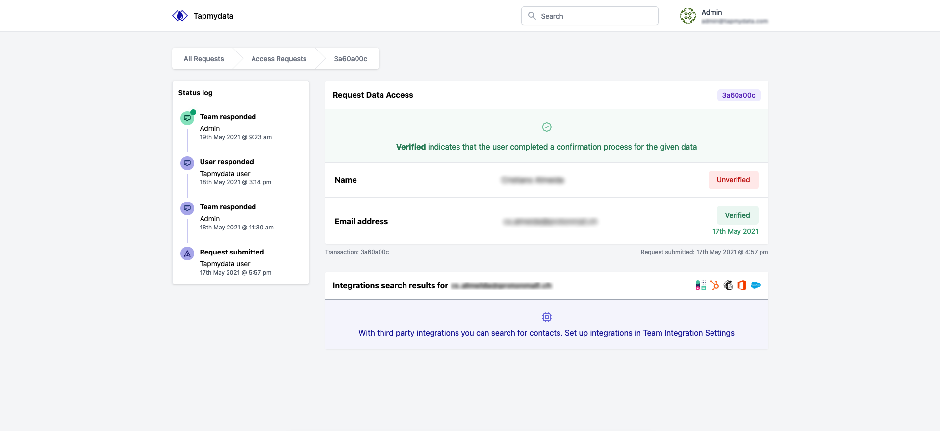 Tapmydata data access request
