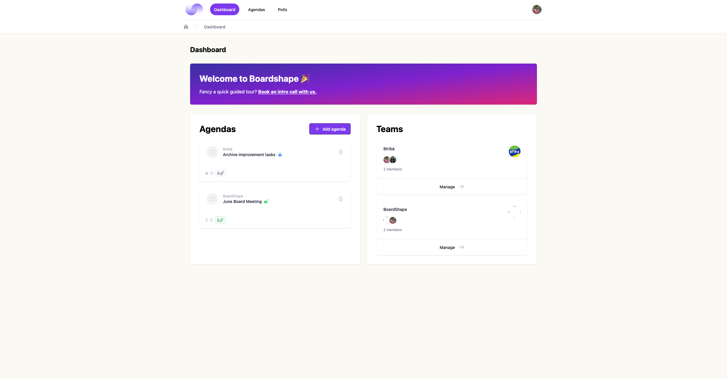 Boardshape Dashboard UI
