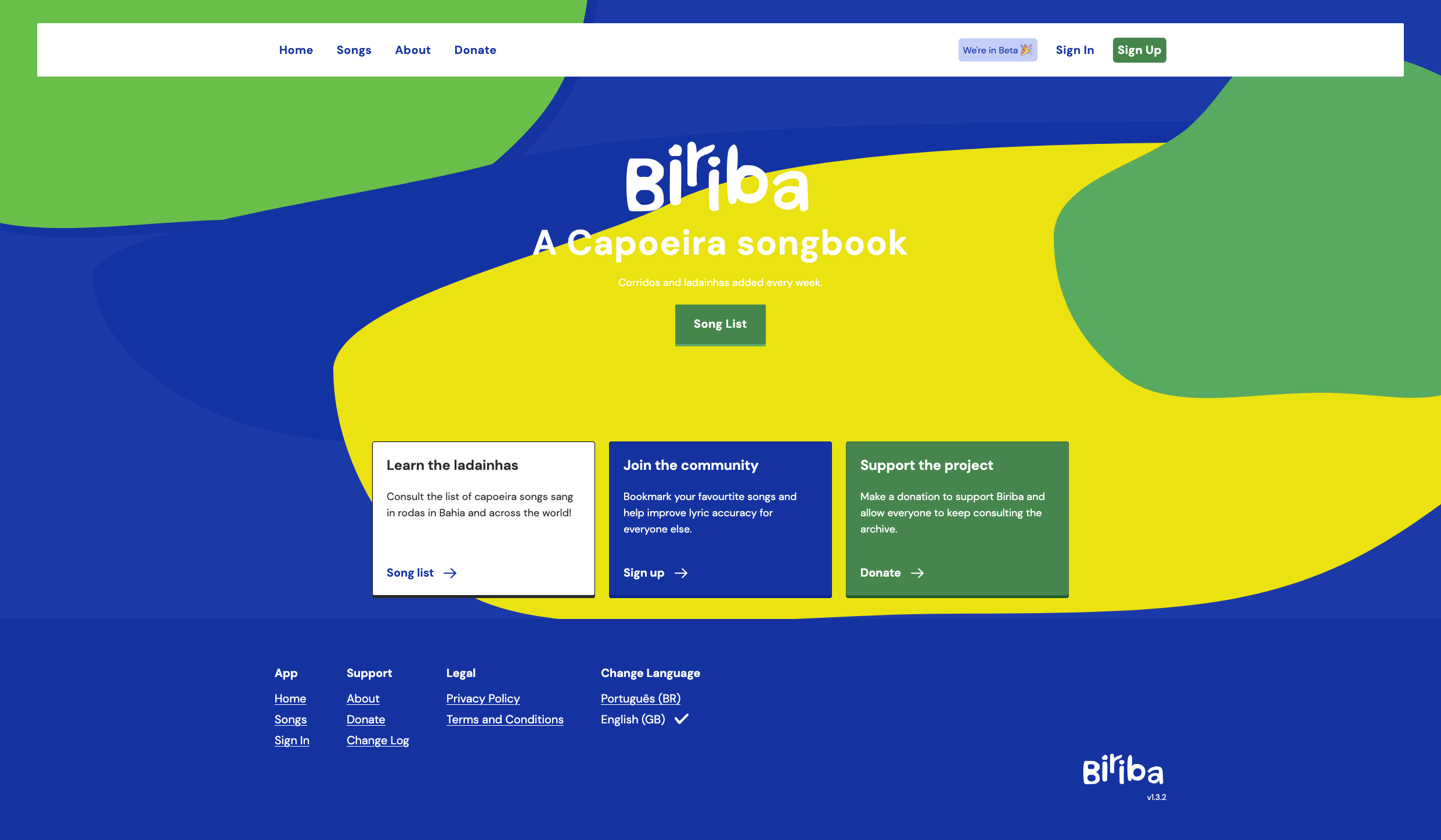 Biriba's landing page.