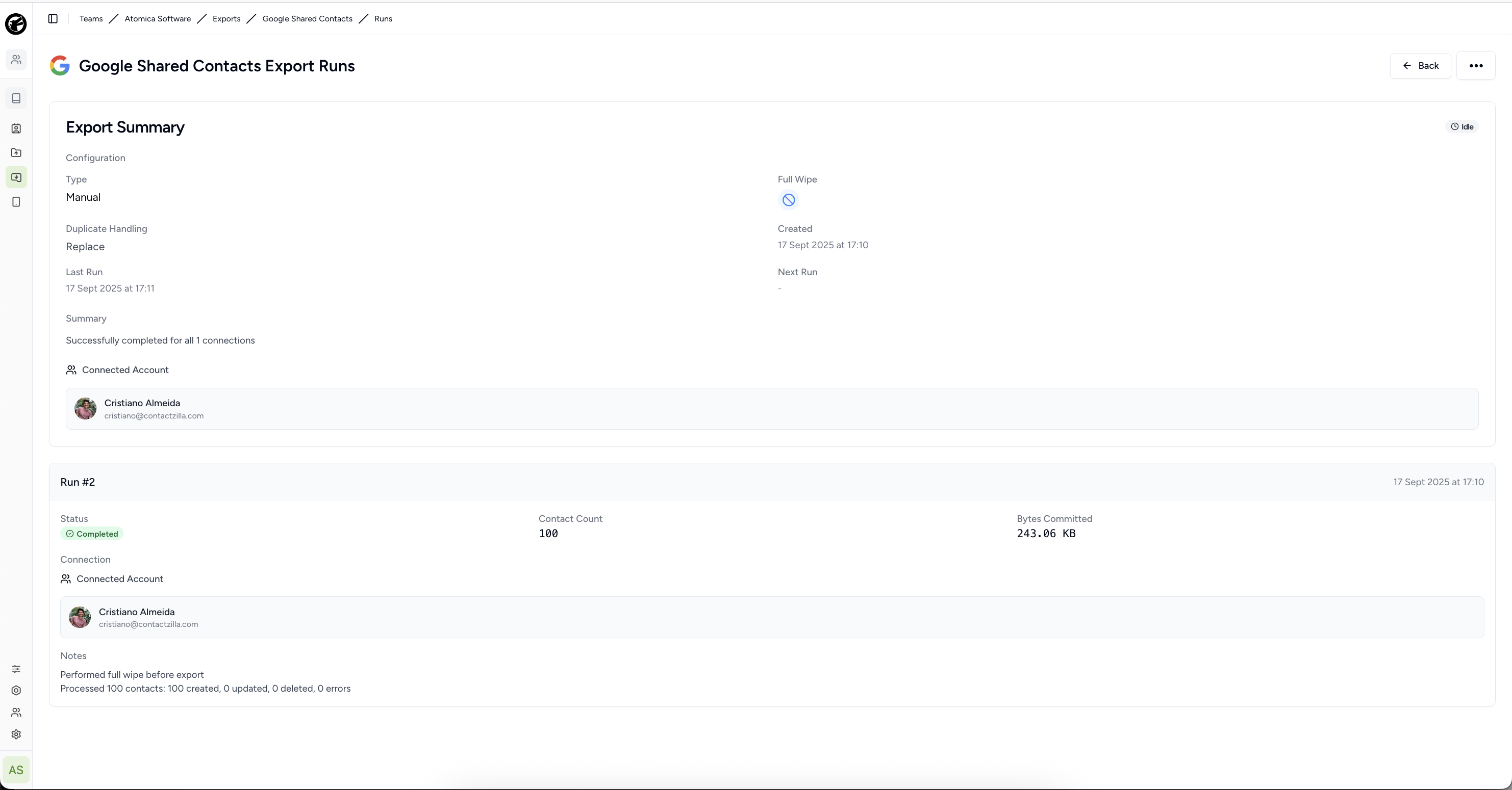 Google export summary